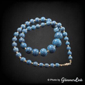 Vintage Blue Mottled Stone Graduated Chunky Beaded Necklace